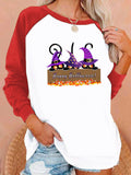 Halloween Costumes Cat Printing Capless Round Neck Contrast Color Sweatshirt Women