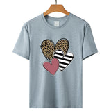 Valentine's Day T Shirts Couples Leopard Print Heart Printing Women's Pullover Short Sleeve T-shirt