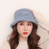 Women Bucket Hat Lamb Fur Fisherman Letter Basin Hat