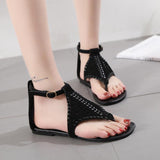 Women Open Toe Sandals Flats Summer Low-Top Sandals Round Toe Hollow-out Flat Shoes