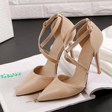 White Strappy Heels Spring/Summer Fashion Pointed Toe Pumps Silver High Heels