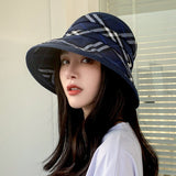 Vintage Check Bucket Hat Straw Sun Bucket Hat