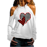 Valentine's Day T Shirts Couples Cold Shoulder Long Printed Sweater T-shirt