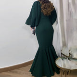 Long Sleeve Burgundy Dress Formal Women's Dress plus Size Evening Dress Long Dress