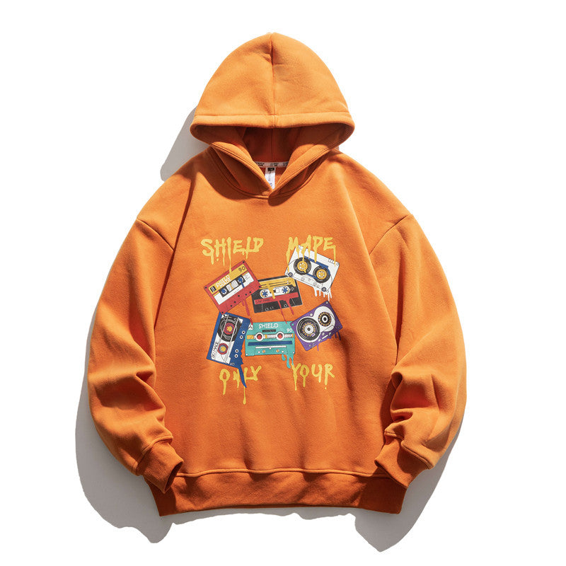 Man Fall Outfis Autumn and Winter New Fun Cartoon Printing Thickened Hooded Sweatshirt Couple Loose Pullover Top