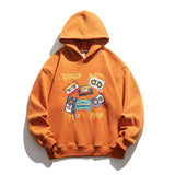 Man Fall Outfis Autumn and Winter New Fun Cartoon Printing Thickened Hooded Sweatshirt Couple Loose Pullover Top