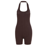 Women's Spring Clothing Solid Color Sexy Backless Halter Short Sports Jumpsuit