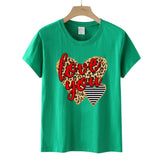 Valentine's Day T Shirts Couples Love Leopard Print Heart Printing Women's Pullover T-shirt