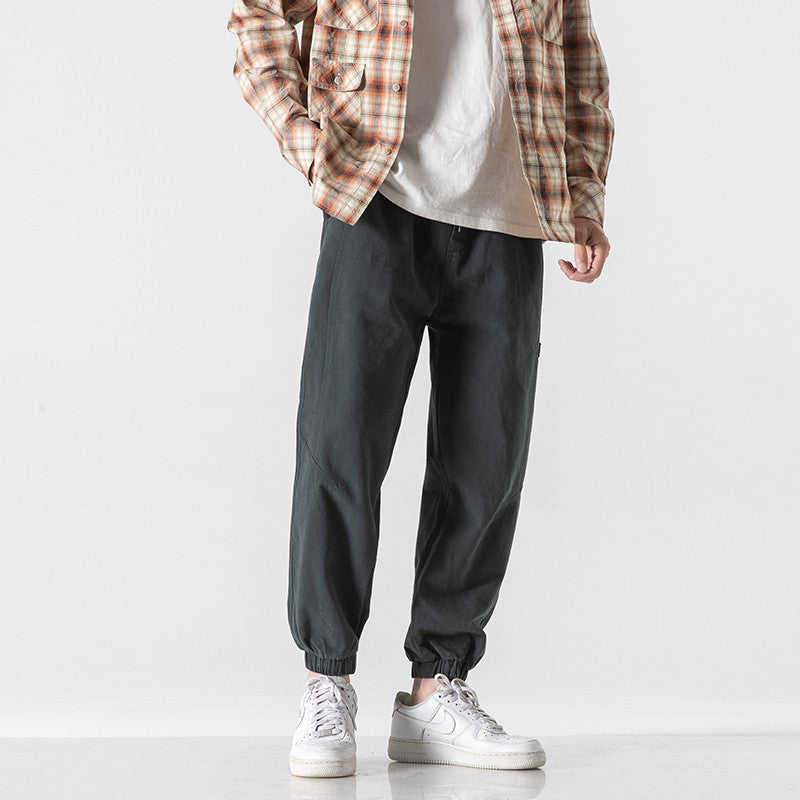 Man Fall Outfis Solid Color Ankle Banded Pants Male Student Workwear Casual Pants