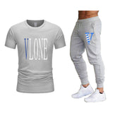 Vlone T Shirts & Pants 2 Piece Set Men'S Suit Summer T-Shirt Short Sleeve Trousers Sports And Leisure