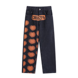 Man Fall Outfits Love Heart Letter Print Overalls Versatile Loose Straight Trousers