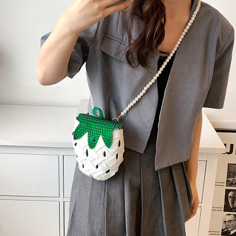 Strawberry Bags Strawberry Shape Bag Pearl Chain One Shoulder Crossbody
