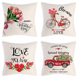 Valentine's Day Pillow Covers 4 Piece Random Styles Together, Truck Love Balloon Bicycle Ornament Pillow Cushion