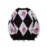 Men Sweater Cartoon Contrasting Color Jacquard Sweater Men's Loose round Neck Sweater Head Shirt