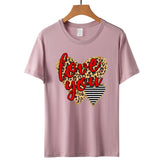 Valentine's Day T Shirt Love You Heart Printing Pullover Cotton Short Sleeve Women's T-shirt