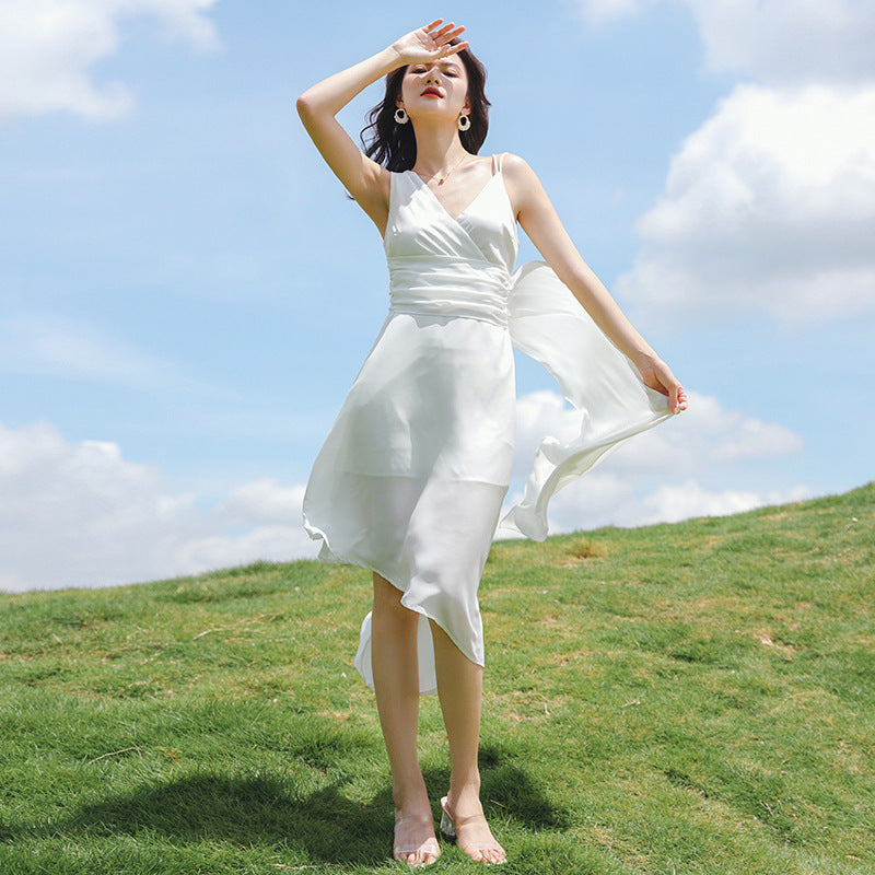 Coachella Music Festival Outfits Summer Beach Dress Backless Suspender Midi Dress