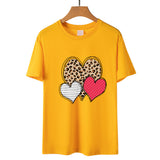 Valentine's Day T Shirts Couples Leopard Print Heart Printing Women's Pullover Short Sleeve T-shirt