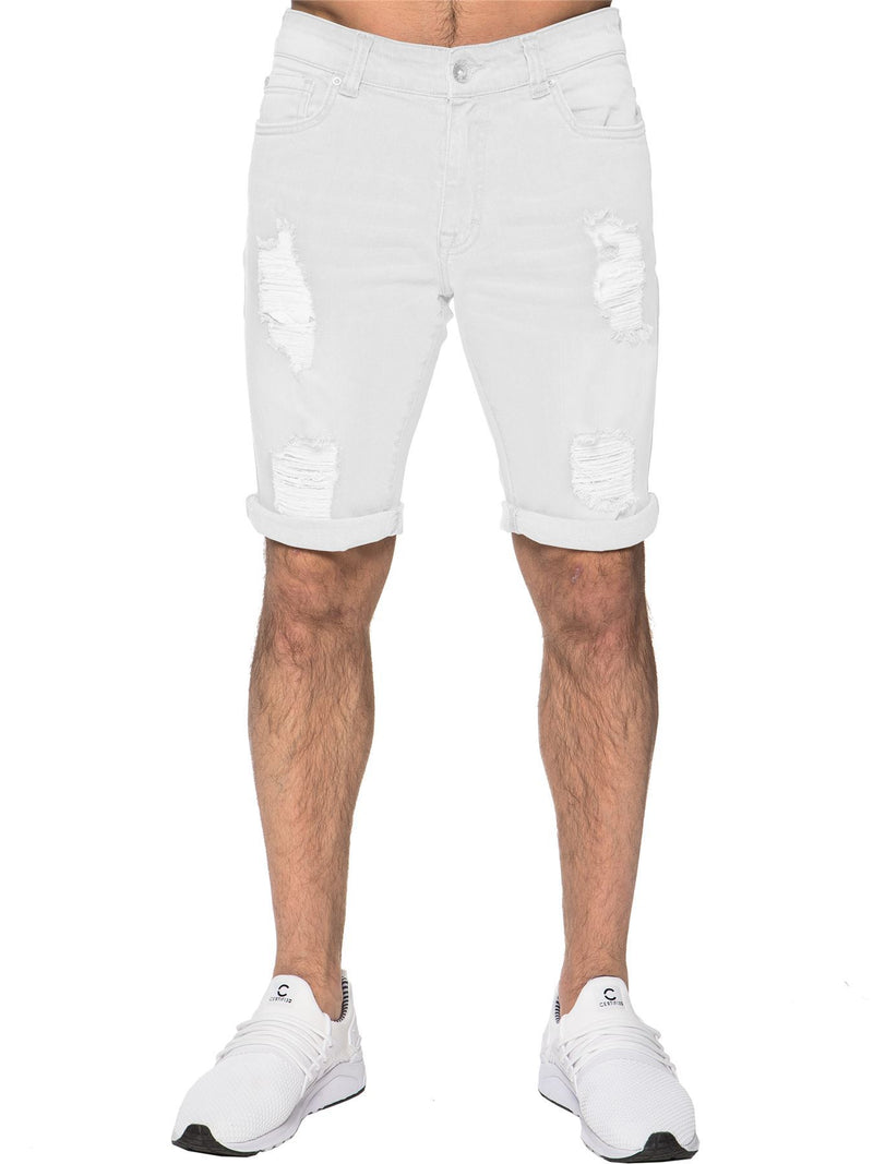 Men White Shorts Men's Leisure Ripped Cropped Denim Shorts