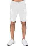 Men White Shorts Men's Leisure Ripped Cropped Denim Shorts