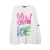 Man Fall Outfits Loose Flame Letter Print Hiphop round Neck Long Sleeve T-shirt