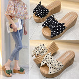 Women Open Toe Sandals Flats Summer Bowknot Polka Dot Fashion Sandals