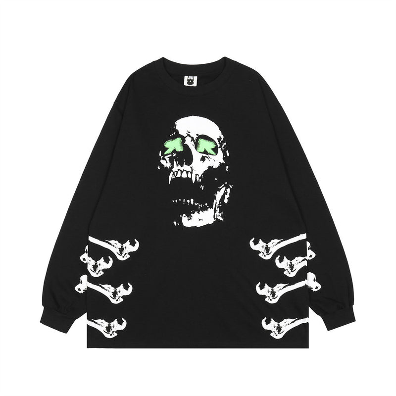 Skull T Shirt Dark Skull Print Long Sleeve Loose round Neck