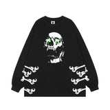Skull T Shirt Dark Skull Print Long Sleeve Loose round Neck