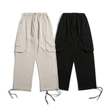 Man Fall Fall Drawstring Trousers Loose Casual with Big Pockets Elastic Overalls
