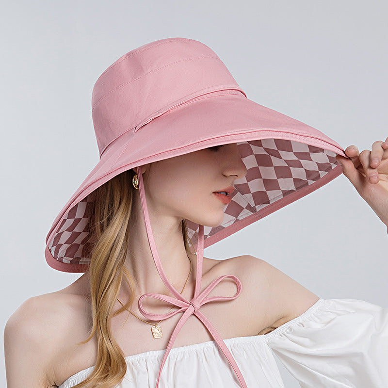 Vintage Check Bucket Hat Double-Sided Plaid Sunshade