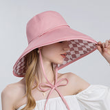 Vintage Check Bucket Hat Double-Sided Plaid Sunshade
