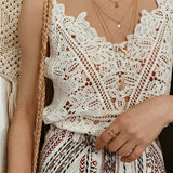 Coachella Music Festival Outfits Summer Versatile Fairy Hollow Two-Color Beach Crocheted Camisole Lace Vest