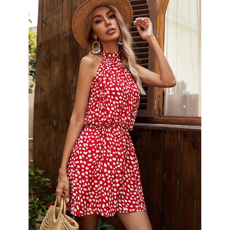 Nine Britton Dress Printed Halter Strap Bohemian Seaside Vacation
