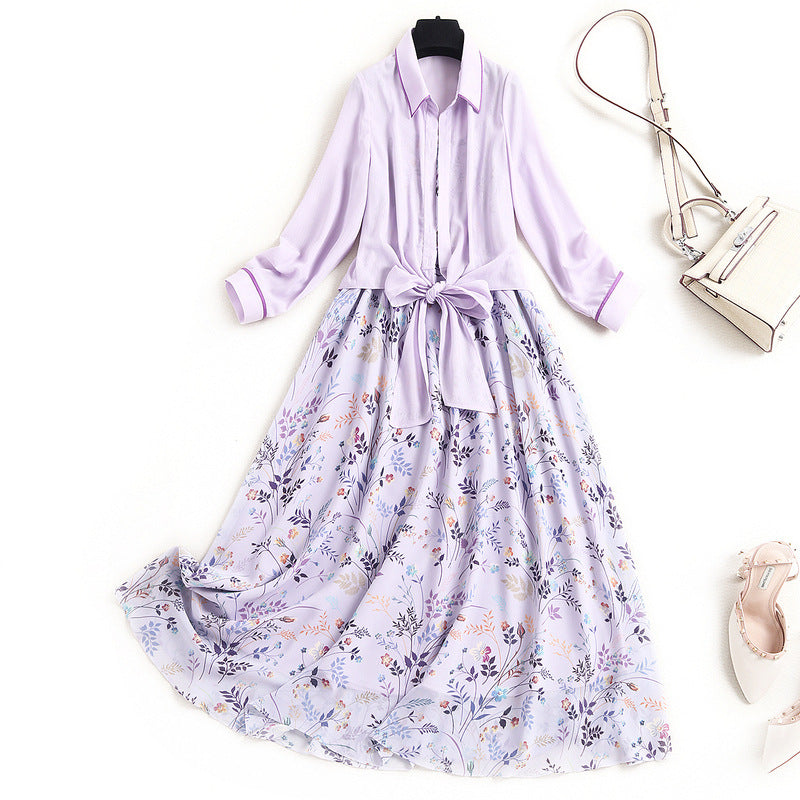 MIDI Mauve Wrap Dress Printed Chiffon Suspender Dress