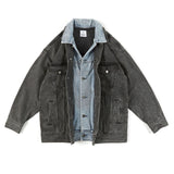 Men Denim Jackets Autumn Denim Jacket Fake Two-Piece Student Tops