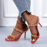 Finn Chain Pointed Toe Mule Women's Shoes Summer Fashion High Heel Sandals Stiletto Heel Chain Women's Shoes