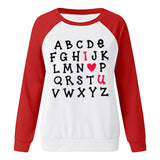 Valentine's Day T Shirts Couples Printed Loose Pullover round Neck Women's Long Sleeve T-shirt