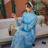 Coachella Music Festival Outfits Dress Printed Sea Vacation Long Dress Vintage Long Sleeve