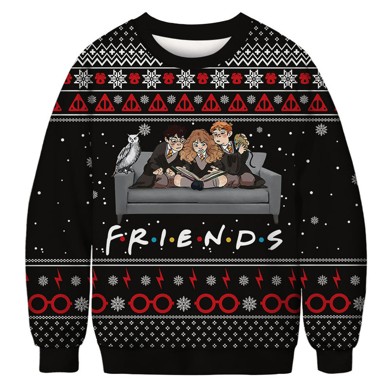 Men and Women Grinch Sweater 3D Printed Couple Christmas round Neck Sweater
