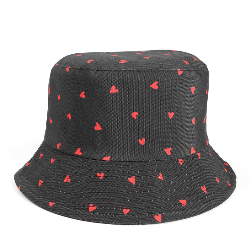 Bucket Hat Fishing Cap Cotton Print Fisherman Hat Fashion Heart Printing Outdoor Sun Protection