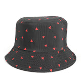 Bucket Hat Fishing Cap Cotton Print Fisherman Hat Fashion Heart Printing Outdoor Sun Protection