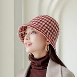 Vintage Check Bucket Hat Thermal Knitting Bucket Hat