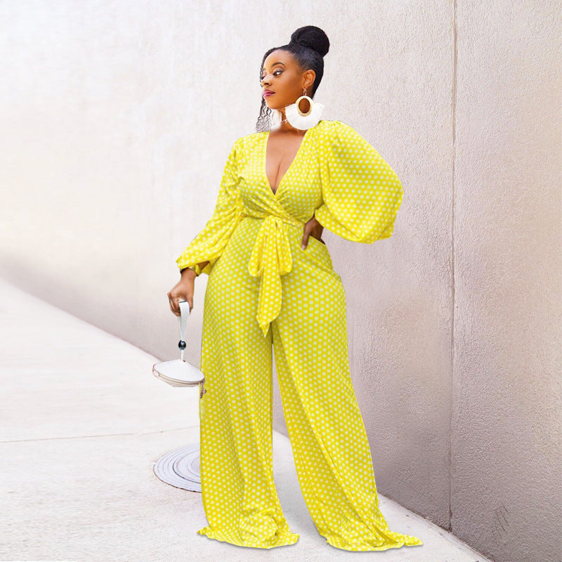 Kendall Jenner Wedding Guest Dress Printed Loose Wide Leg Jumpsuit