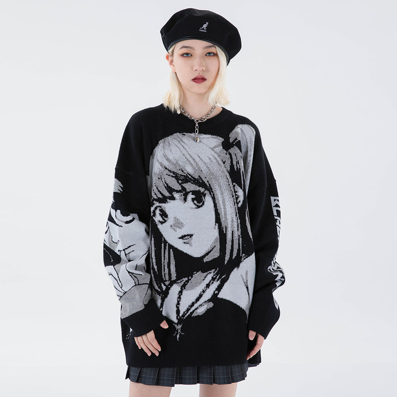 Men Sweater Cartoon Cartoon Characters Jacquard Knitted Sweater Men's round Neck Pullover Sweater