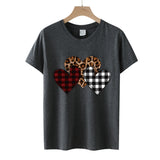 Valentine's Day T Shirts Couples Color Leopard Print Heart Printing Pullover Short Sleeve T-shirt