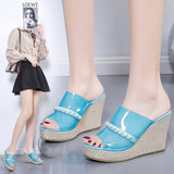 High Heels Slides Summer Pearl Transparent Large Size High Heel Sandals