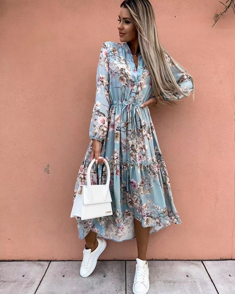 Nine Britton Dress Fashion Print Casual V-neck Elastic