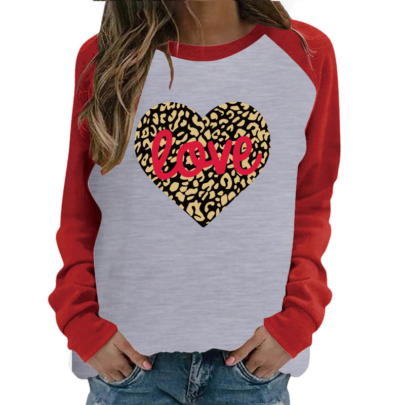 Valentine's Day T Shirt Pattern Heart Printing Long Sleeve Women's T-shirt