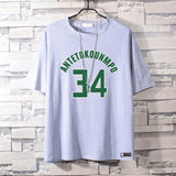 Basketball Sports T Shirt Nba Stag No. 34 Basketball Sports Student Short Sleeve T-Shirt Men