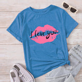 Valentine's Day T Shirts Couples Autumn I Love You Lips Cotton Pullover Short Sleeve T-shirt