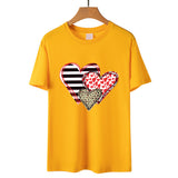 Valentine's Day T Shirt Colorful Plaid Printed Pullover Short Sleeve Women's T-shirt